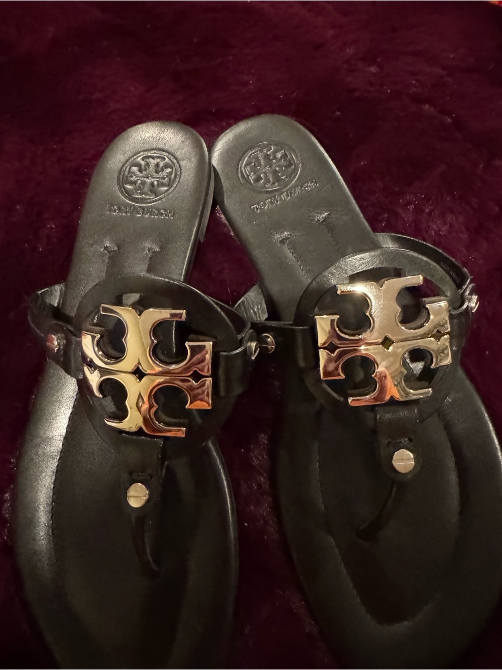Tory Burch Black Miller Sandal with Gold Logo Medallion.  NWT